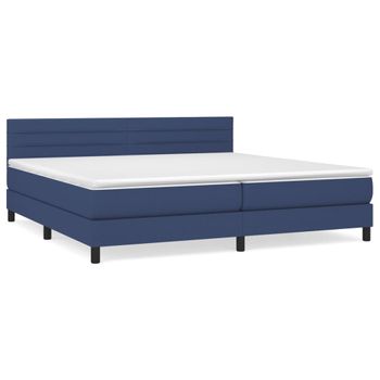 Cama Box Spring Con Colchón Tela Azul 200x200 Cm