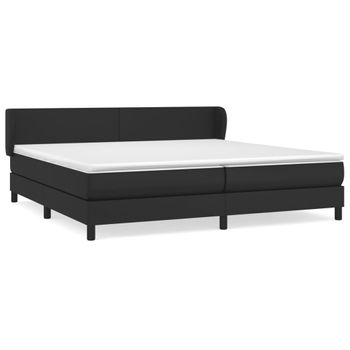 Cama Box Spring Con Colchón Cuero Sintético Negro 200x200 Cm