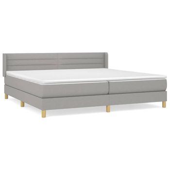 Cama Box Spring Con Colchón Tela Gris Claro 200x200 Cm