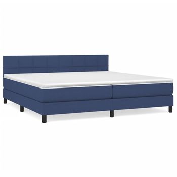 Cama Box Spring Con Colchón Tela Azul 200x200 Cm