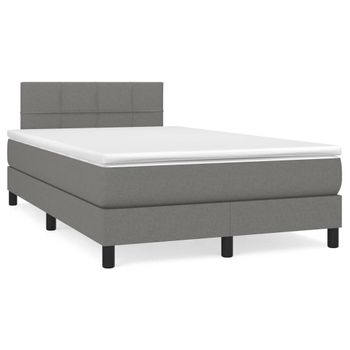 Cama Box Spring Con Colchón Tela Gris Oscuro 120x200 Cm