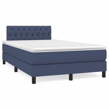 Cama Box Spring Con Colchón Tela Azul 120x200 Cm