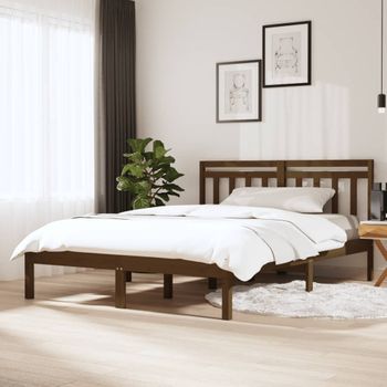 Estructura De Cama Madera Maciza De Pino Marrón Miel 140x200 Cm