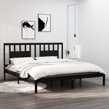 Estructura De Cama Madera Maciza Negro 180x200 Cm