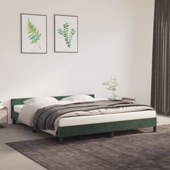 Estructura Cama Con Cabecero Terciopelo Verde Oscuro 160x200 Cm