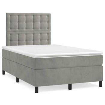 Cama Box Spring Con Colchón Terciopelo Gris Claro 120x200 Cm