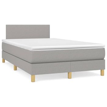 Cama Box Spring Con Colchón Tela Gris Claro 120x200 Cm