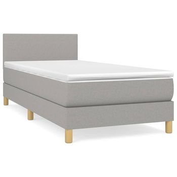 Cama Box Spring Con Colchón Tela Gris Claro 80x200 Cm