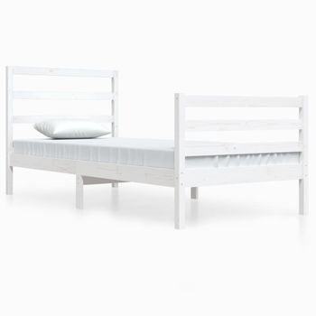 Estructura De Cama Madera Maciza De Pino Blanca 90x200 Cm