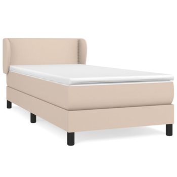 Cama Box Spring Con Colchón Cuero Sintético Capuchino 80x200 Cm