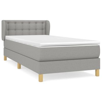 Cama Box Spring Con Colchón Tela Gris Claro 80x200 Cm