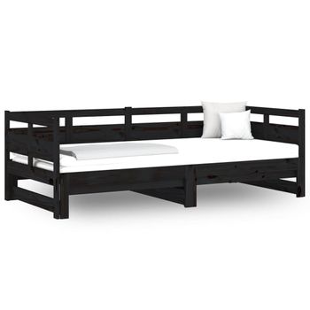 Sofá Cama Extraíble Madera Maciza De Pino Negro 2x(90x200) Cm