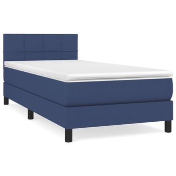 Cama Box Spring Con Colchón Tela Azul 80x200 Cm