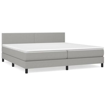 Cama Box Spring Con Colchón Tela Gris Claro 200x200 Cm