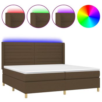 Cama Box Spring Colchón Luces Led Tela Marrón Oscuro 200x200 Cm