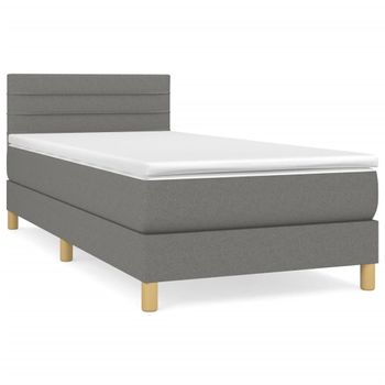 Cama Box Spring Con Colchón Tela Gris Oscuro 90x200 Cm