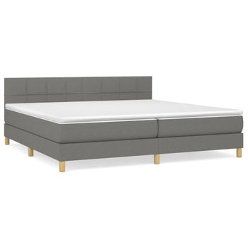 Cama Box Spring Con Colchón Tela Gris Oscuro 200x200 Cm