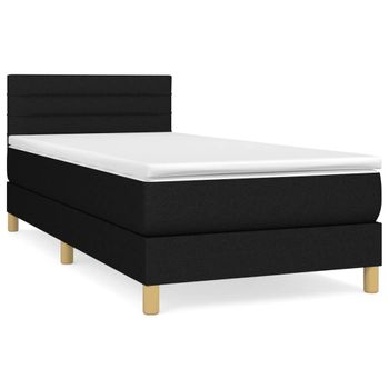 Cama Box Spring Con Colchón Tela Negro 90x200 Cm