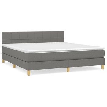 Cama Box Spring Con Colchón Tela Gris Oscuro 160x200 Cm