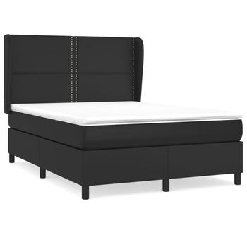 Cama Box Spring Con Colchón Cuero Sintético Negro 140x190 Cm