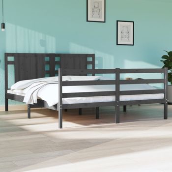 Estructura De Cama De Madera Maciza De Pino Gris 140x190 Cm