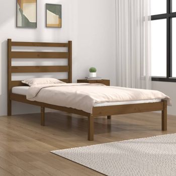 Estructura De Cama Madera Maciza De Pino Marrón Miel 100x200 Cm