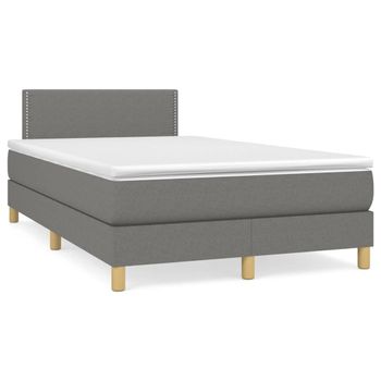 Cama Box Spring Con Colchón Tela Gris Oscuro 120x200 Cm