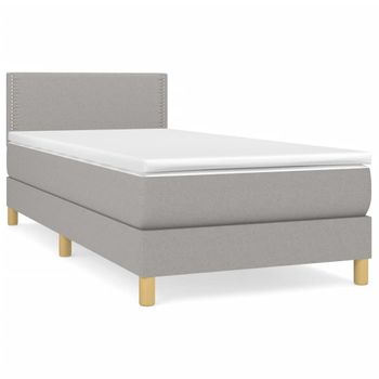 Cama Box Spring Con Colchón Tela Gris Claro 90x200 Cm