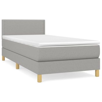 Cama Box Spring Con Colchón Tela Gris Claro 80x200 Cm