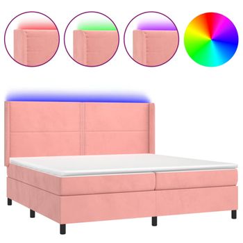 Cama Box Spring Colchón Y Led Terciopelo Rosa 200x200 Cm