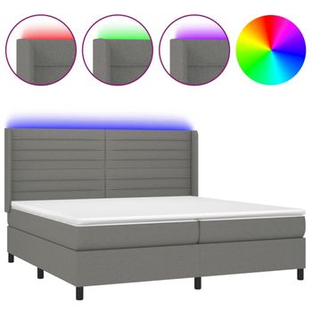 Cama Box Spring Colchón Y Luces Led Tela Gris Claro 200x200 Cm