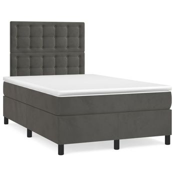 Cama Box Spring Con Colchón Terciopelo Gris Oscuro 120x200 Cm