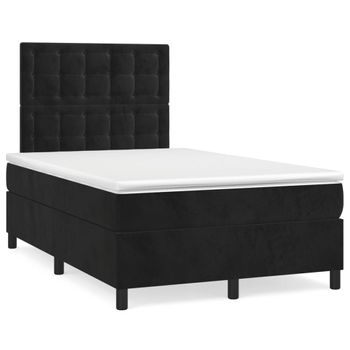 Cama Box Spring Con Colchón Terciopelo Negro 120x200 Cm