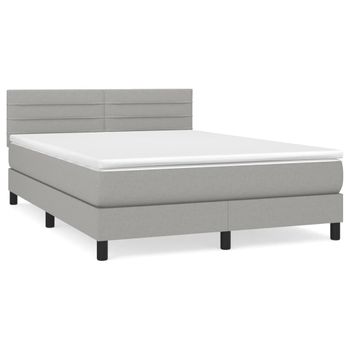 Cama Box Spring Con Colchón Tela Gris Claro 140x200 Cm