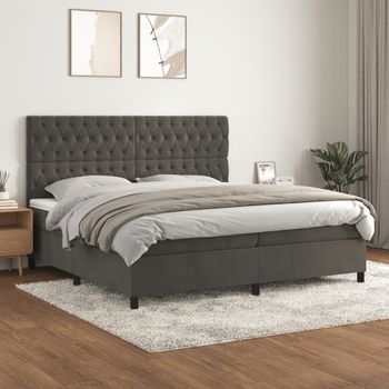 Cama Box Spring Con Colchón Terciopelo Gris Oscuro 200x200 Cm