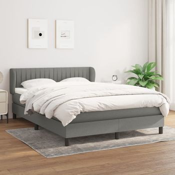 Cama Box Spring Con Colchón Tela Gris Oscuro 140x200 Cm