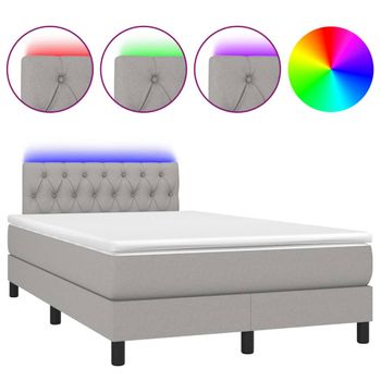 Cama Box Spring Con Colchón Tela Y Led Gris Claro 120x200 Cm