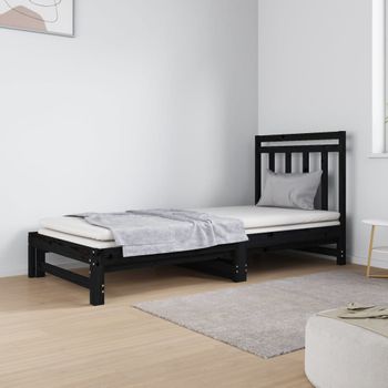 Sofá Cama Extraíble Madera Maciza De Pino Negro 2x(90x190) Cm