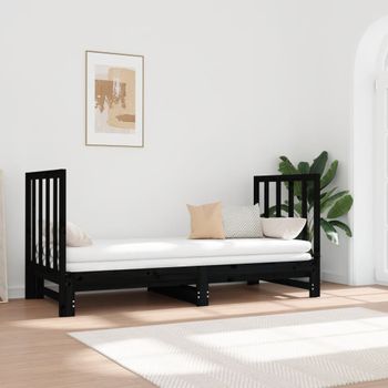 Sofá Cama Extraíble Madera Maciza De Pino Negro 2x(90x190) Cm