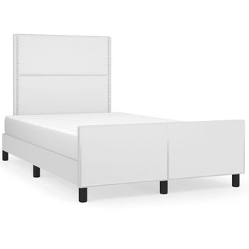 Estructura De Cama Cabecero Cuero Sintético Blanco 120x200 Cm