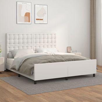 Estructura De Cama Cabecero Cuero Sintético Blanco 180x200 Cm