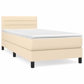 Cama Box Spring Con Colchón Tela Color Crema 90x200 Cm