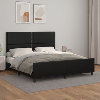 Estructura De Cama Con Cabecero Cuero Sintético Negro 180x200cm