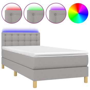 Cama Box Spring Con Colchón Tela Y Led Gris Claro 80x200 Cm