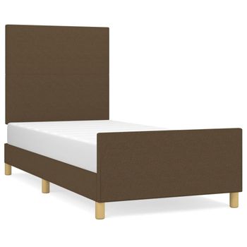 Estructura De Cama Con Cabecero De Tela Marrón Oscuro 90x190 Cm