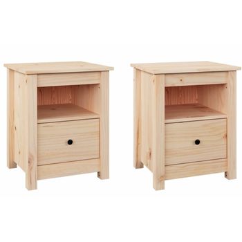 Mesitas De Noche 2 Uds Madera Maciza De Pino 40x35x49 Cm Marrón