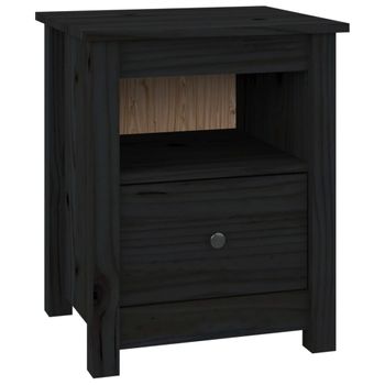 Mesita De Noche Madera Maciza De Pino Negra 40x35x49 Cm