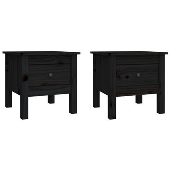 Mesa Auxiliar 2 Uds De Madera Maciza De Pino Negro 40x40x39 Cm