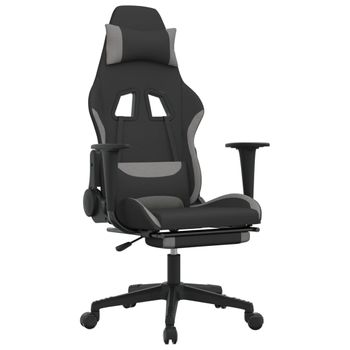 Silla Gaming Con Reposapiés Tela Gris Claro Y Negro