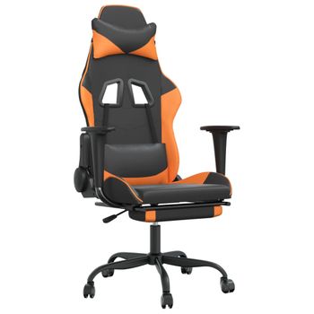 Silla Gaming Masaje Y Reposapiés Cuero Sintético Negro Naranja